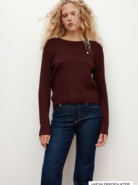 H&M Cable-Knit Crewneck Sweater - Deep Burgundy